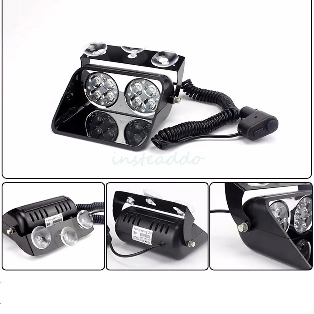 Car 8 LED Amber Yellow Police Strobe Flash Light Dash Emergency Flashing Light 24W(China