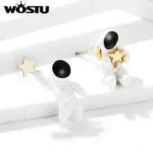 WOSTU, креативный дизайн, звездное небо, Космическая Звезда, асимметричный астронавт, маленькие серьги-гвоздики для женщин, девушек, корейский стиль, ювелирные изделия FOE034