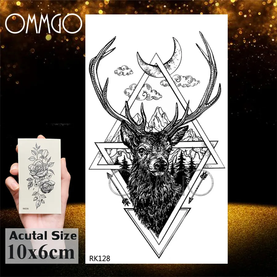 OMMGO, геометрические Рога лося, временные треугольные татуировки, круглая стрела, олень, Ромб, тату, боди-арт, рука, черная, поддельные 3D тату, наклейка - Цвет: ORK128