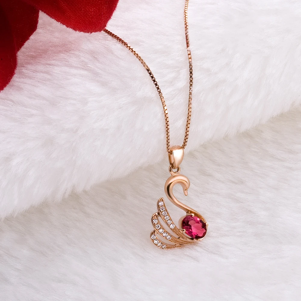 0,5 ct элегантность дизайн лебедь алмаз ювелирные изделия 18 K розовое золотое ожерелье с подвеской натуральный турмалин красный драгоценный камень ювелирные изделия подарок