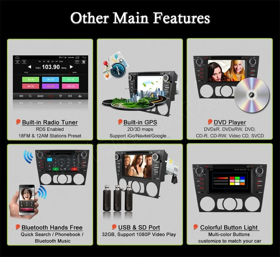 Android 6,0 автомобильная стереосистема Радио 7 дюймов Сенсорный экран 1 Гам DVD проигрыватель gps для B/мВт 3 серии E90 E91 E92 E93