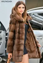  Arlenesain custom Full Pelt Luxury Real Mink Fur Coat Women With Big Fur Hood Fashion Winter Warm Coat 