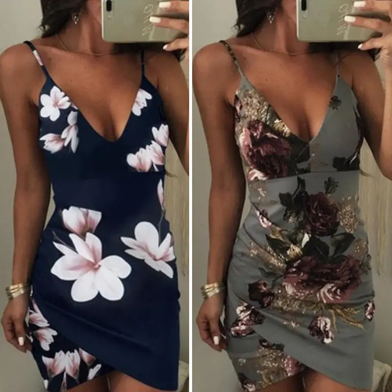 

Sexy Women's Summer Slim Bandage Bodycon Floral Dresses Ladies Evening Party Short Mini Dress
