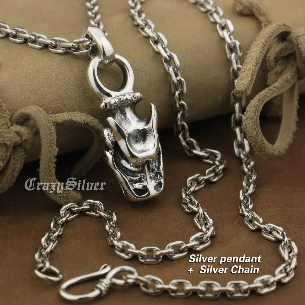 

925 Sterling Silver Dragon Pendant Mens Biker Rock Punk Style 8A044A