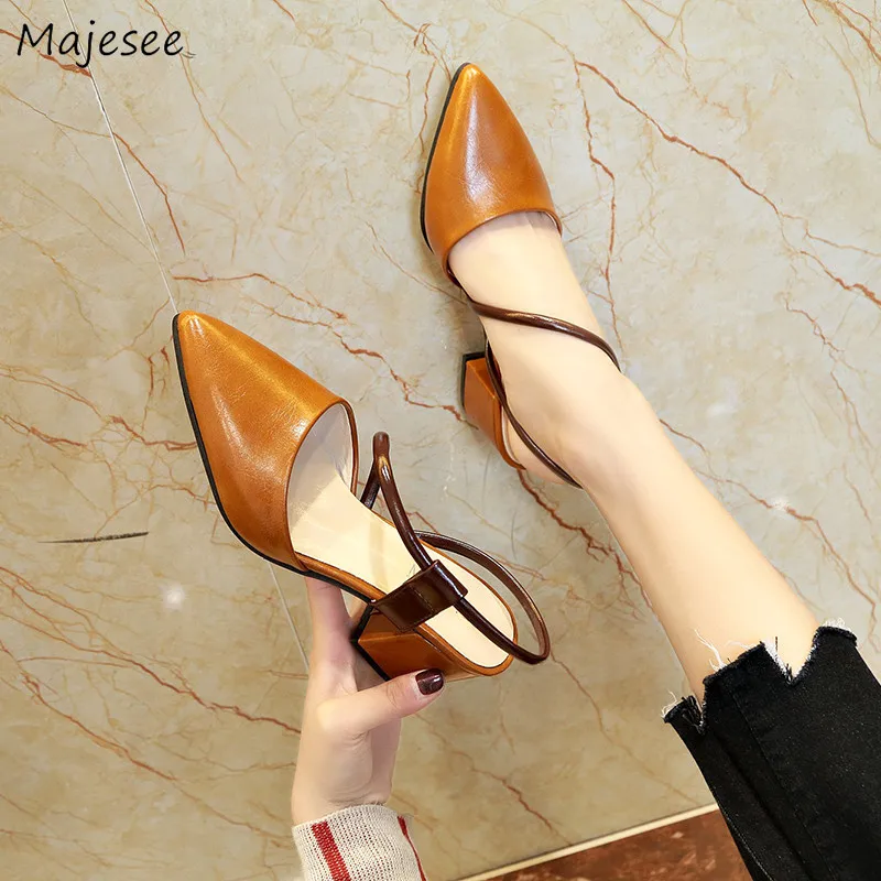 

Sandals Women Solid High Heels Korean Style Pointed Toe Simple Elegant Summer Outdoor Womens Slip-On Leisure Shoes Trendy 2019