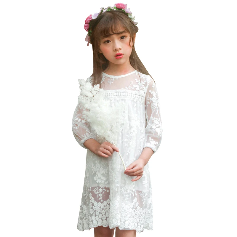 

white lace embroidered christmas dress age for 4 - 16 yrs teenage girls long sleeve dresses big girls party frocks for girls