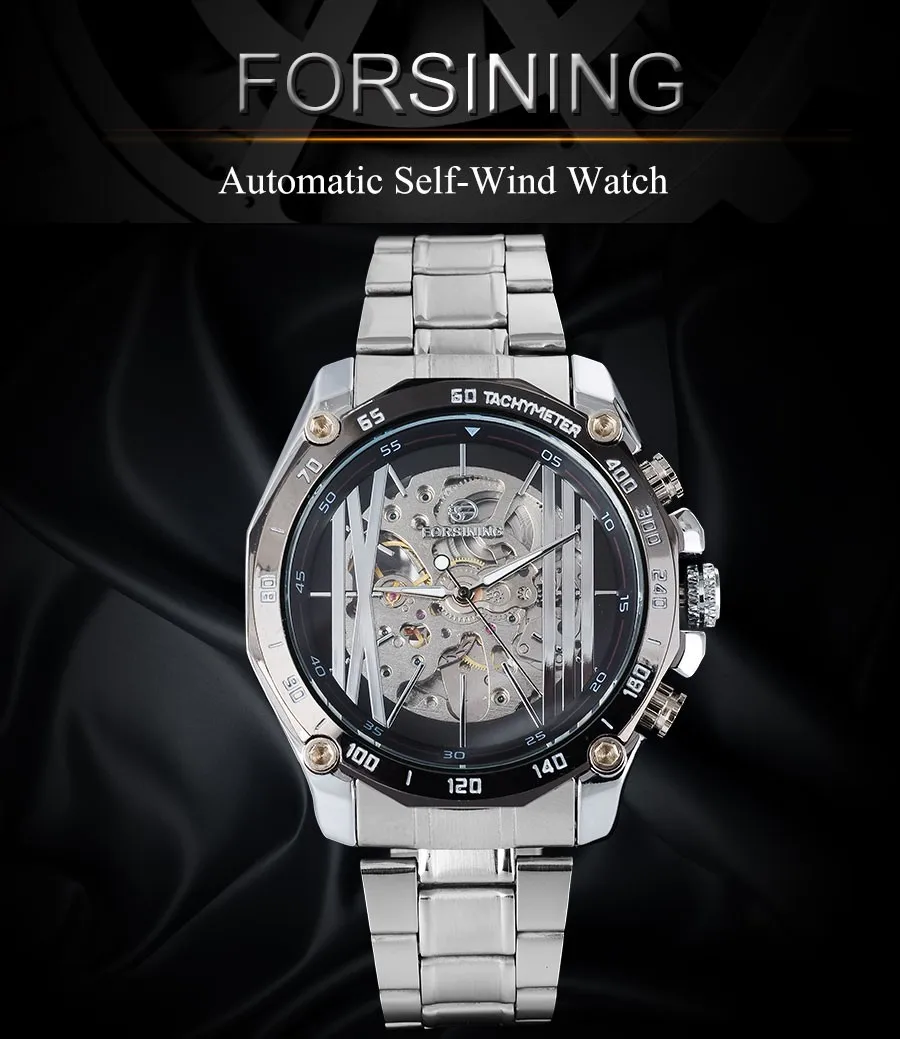 FORSINING, роскошные Брендовые мужские часы, популярные деловые наручные часы, автоматические механические скелетоны, светящиеся точки, Relogio Masculino