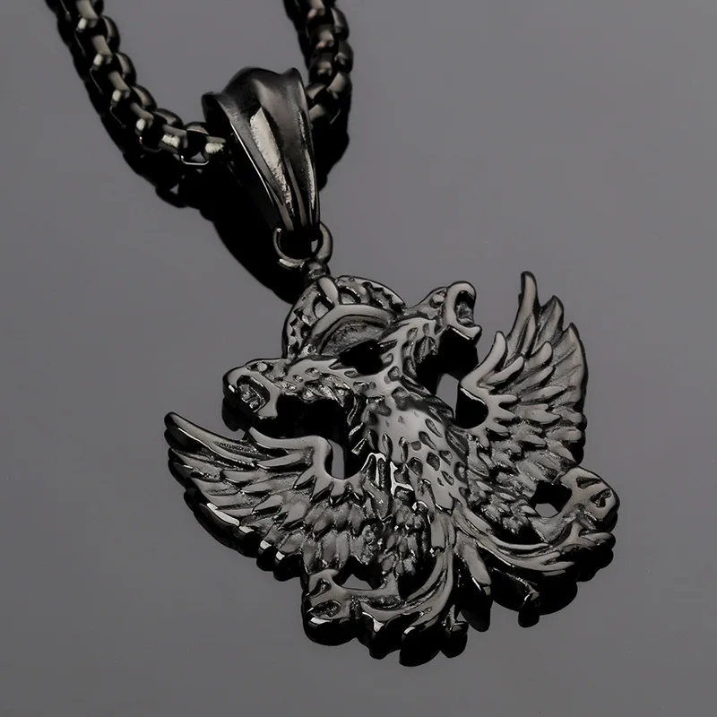 All Black Double eagles pendants necklaces Men Women Hip Hop Charm