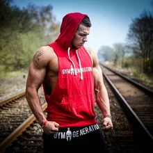 Для мужчин хлопок толстовки с капюшоном одежда для фитнеса Бодибилдинг на бретелях Для мужчин спортивная одежда без рукавов топы, футболки