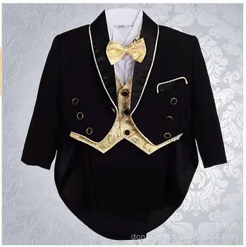 

2018 Formal baby boy clothes wedding for suit party baptism Christmas suits Gold 4 sets of 1-4T suits wholesale 5pcs/set