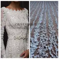 La Belleza 1 YARD Super heavy handmade beaded bridal fabric 51" width ivory wedding dress lace fabric