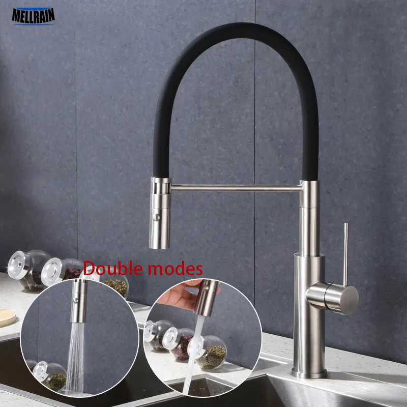 

Double Water Wash Modes Pull Out Kitchen Faucet Single Hole Deck Mounted Stainless Steel Material Kitchen Sink Water Mixer