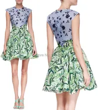 Holly Color Block Botanical Cap-Sleeve Dress Sexy Women Print Dresses ML085
