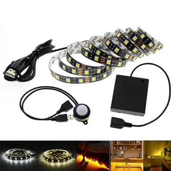 

Automatic PIR Motion Sensor Switch LED Strip Set USB / Battery Operated Under Bed Light Bedroom Night Lights White/Warm White