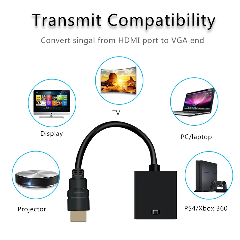 HDMI в VGA адаптер мужской в Famale конвертер адаптер 1080P цифро-аналоговый видео аудио для ПК ноутбук планшет Видео Аудио для ПК