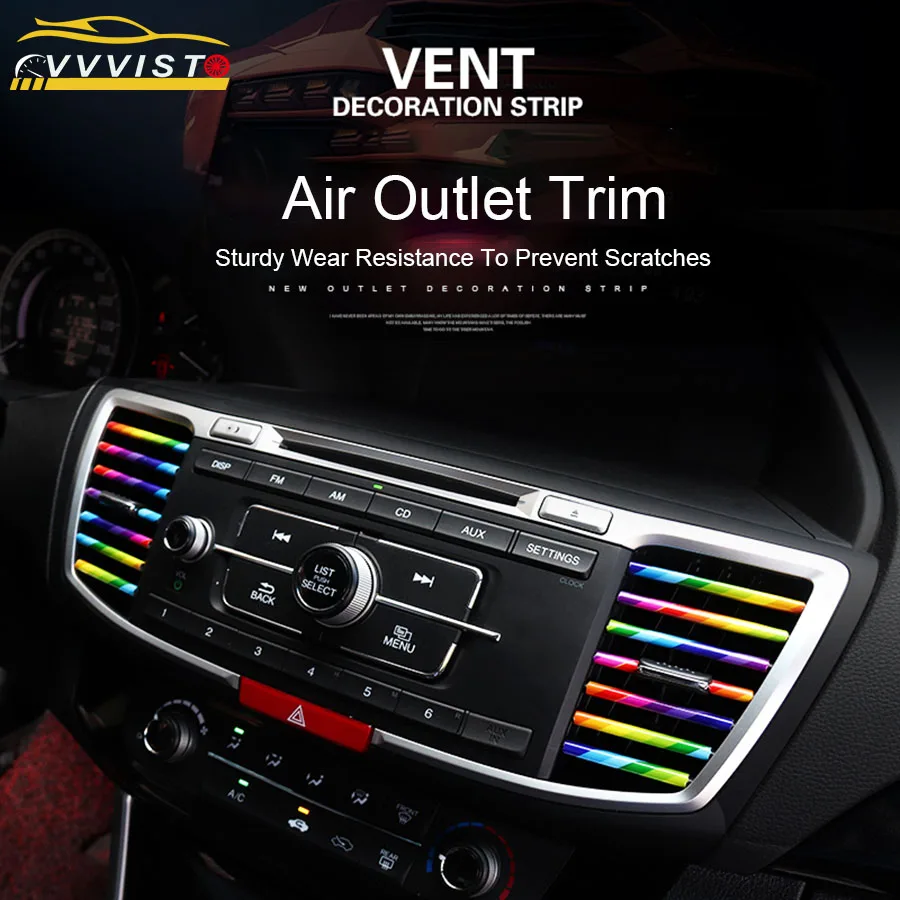 

VVVIST 10PCS Car-styling Plating Air Outlet Trim 20cm Strip Interior Air Vent Grille Switch Dashboard Door Car Air Outlet Trim