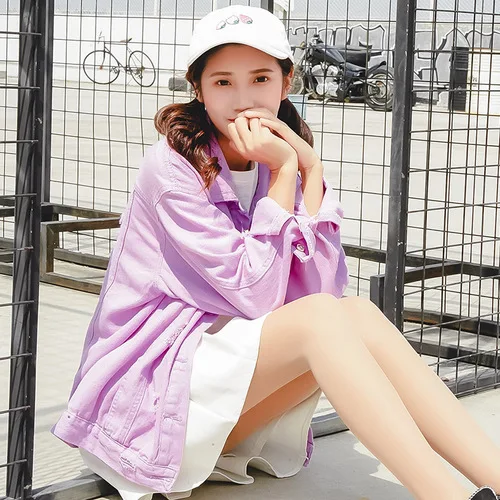 2018 bat sleeve purple Ripped Hollow Out Denim Jacket Casual Pocket Coat Autumn Winter Womens Basic Outwear Streetwear