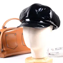 Neue frauen Damen Echt leder Shiny Black Patent Leder Baskenmütze Sailor cap Zeitungsjunge Armee/Navy Caps/Hüte