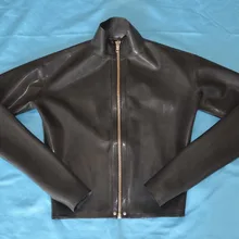 Латексная резиновая футболка Gummi половина топ с длинными рукавами передняя молния латексный пиджак