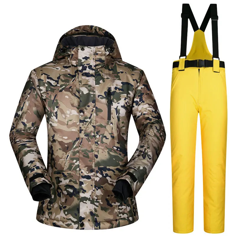 

Mens Snow suit Warm Up Ski Jacket with Detachable Windproof Hood + Bib Suspender Ski Pants Men's Snowboard Skiing Clothing