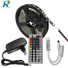 RGB Светодиодная лента DC 12 В SMD 5050 Rgb 5 м черная гибкая лента Диодная лента светильник+ контроллер+ адаптер питания украшение