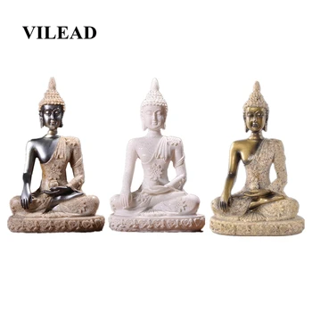 

VILEAD 4.3" Nature Sandstone Buddha Statue Sculpture Thailand Fengshui Figurine Meditation Miniature Home Decoration Accessories