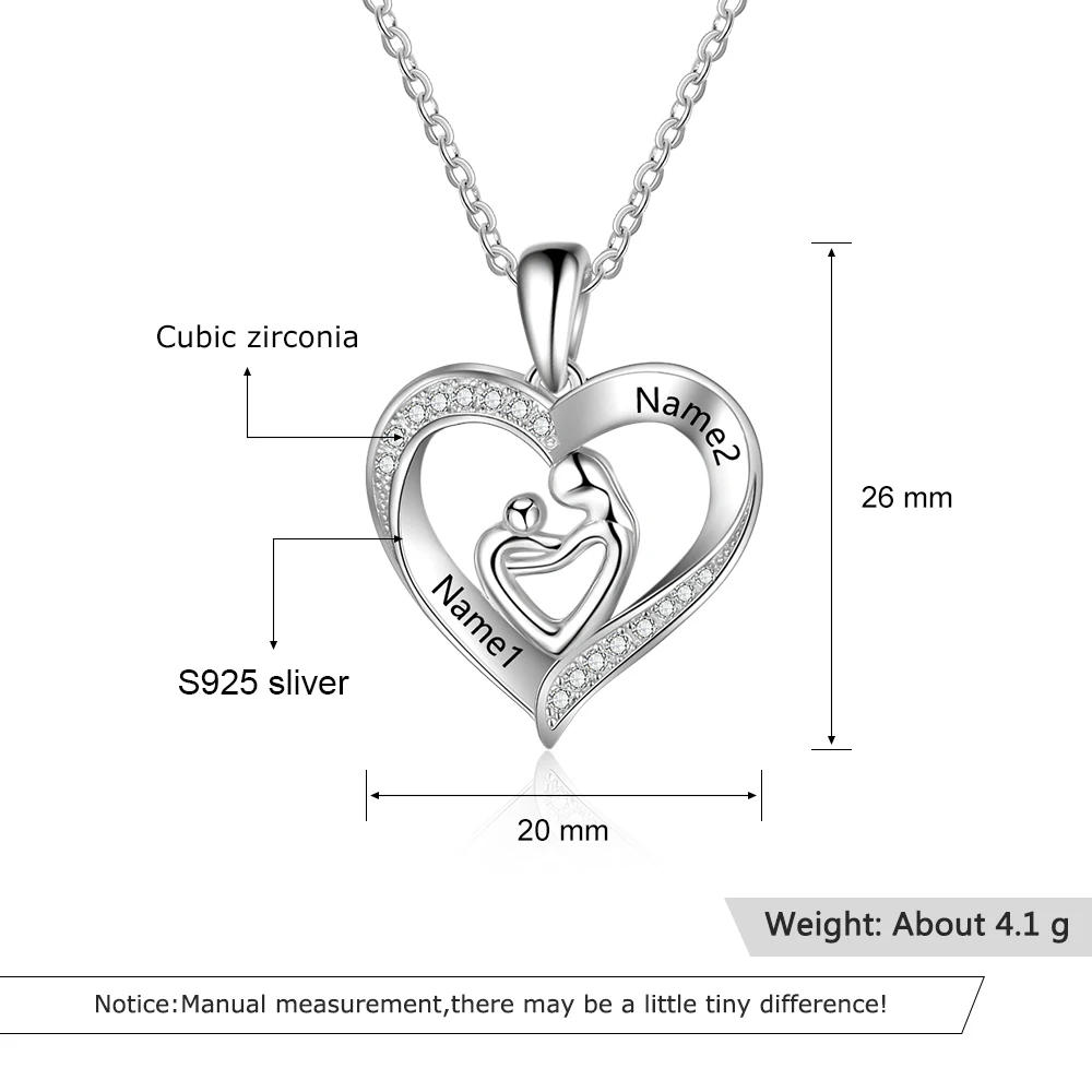 Ожерелья для мамы и ребенка, 925 пробы, серебряная персональная форма сердца, ожерелья с подвесками, выгравированные названия, ювелирные изделия для любви(Lam Hub Fong