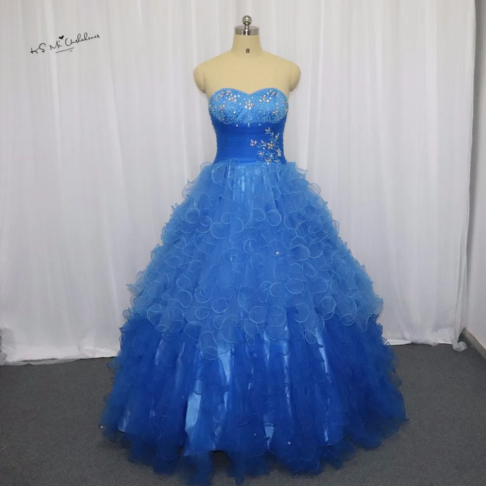  Ʈ 16 巹  Quinceanera  巹 Vestido de Debutantes 15 Anos Blue Rhinestones Ruffles Debutante Gowns