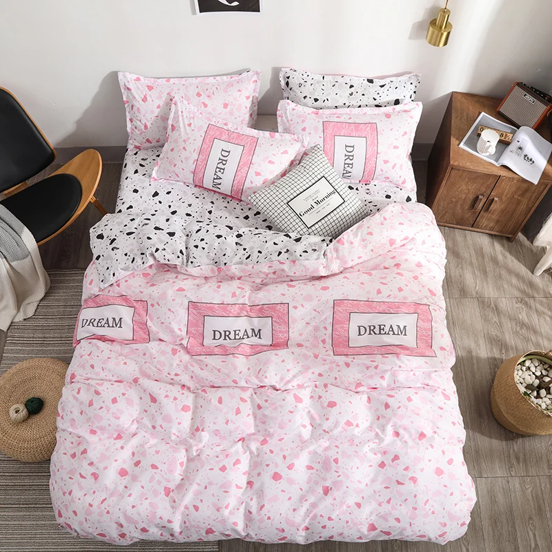 Pink Double Bed Winter Thickening Letter Dream Duvet Cover+ Bed Flat Sheet+ Pillow Case Twin Full Queen King size - Цвет: ZN30