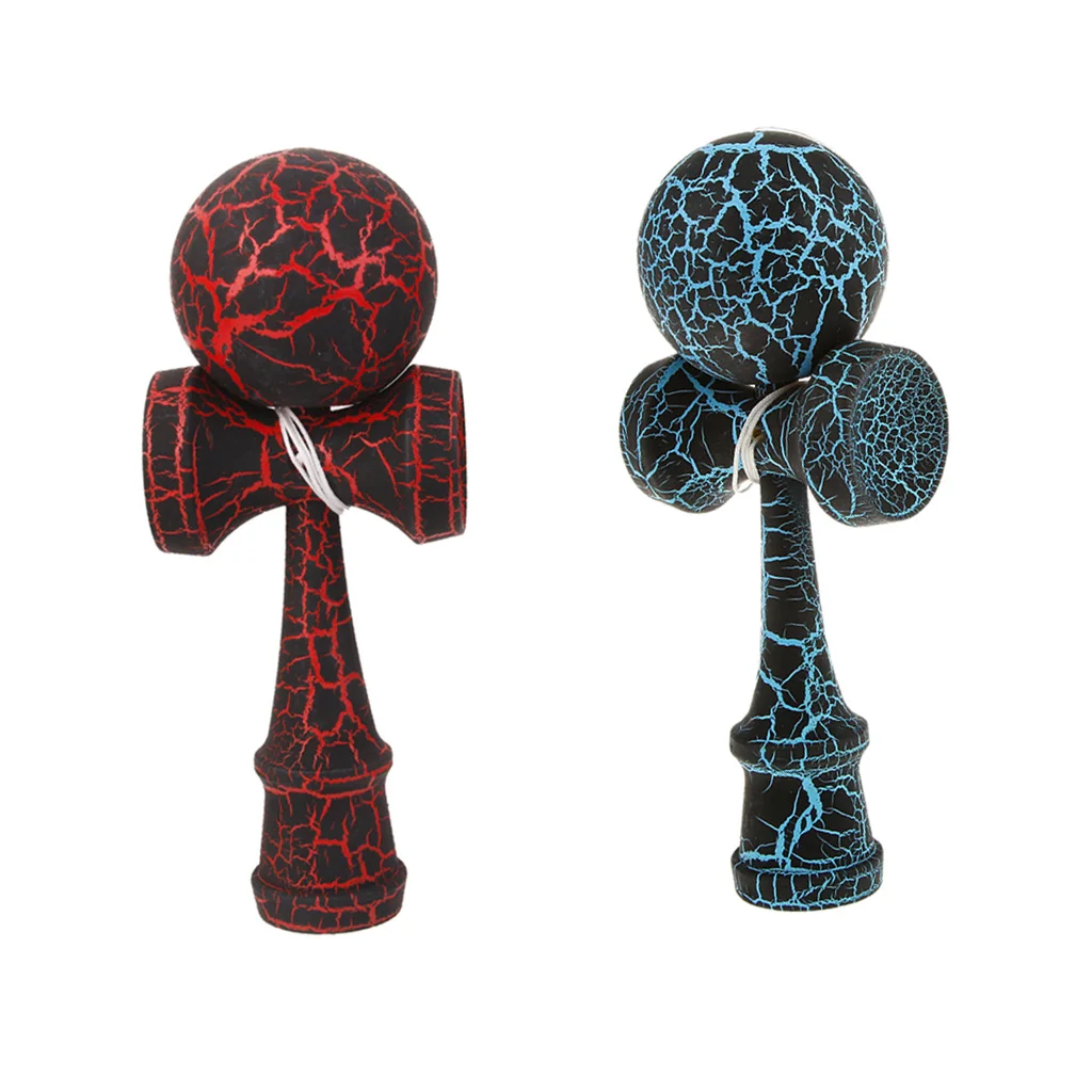 2Pcs Wooden Crack Paint Kendama Toys Sword Ball Professional Wooden Toy Skillful Juggling Ball Game Toy for Children Black & Red