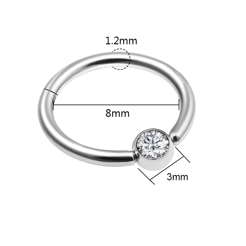Стальное шарнирное кольцо для пирсинга носа, бесшовное кольцо для пирсинга носа, кольцо для губ, кольцо для ушей 1,2*8*3 мм, ювелирное изделие для пирсинга, клипса, подарок 1 шт., 16 г