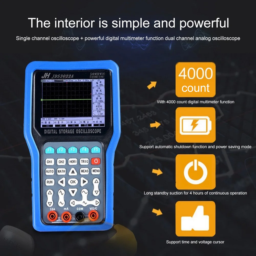 

Digital Oscilloscope Color TFT 400*272 JDS3012A 2 Channels Upgrade Via USB Storage 6000 Multimeter AC100-240V Logic Analyzer