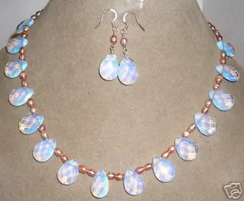 

Genuine Beautiful Pink pearl & opal necklace earring Wonderful Nobility Fine Wedding Jewelry Lucky Women's