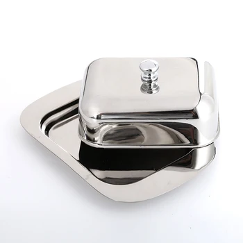 

Realand Luxious Stainless Steel Butter Dish Box Container Shiny Cheese Server Storage Keeper Tray with Easy to Hold Lid