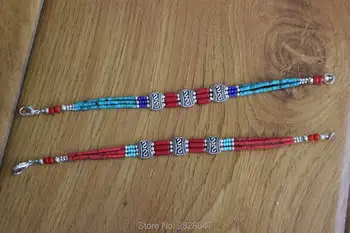 

BR017 Ethnic Tibetan Jewelry 3 Rows Mini Beaded Bracelets Handmade Colorful Beads 10mm Wide Girls Bracelet