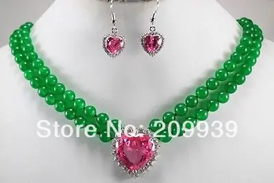 

huij 002301 6color- white pearl/green jade/blue opal heart zirconia pendant necklace earring