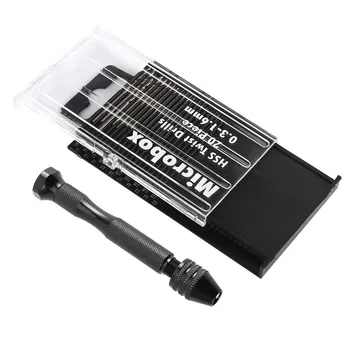 

1 Set Micro Hand Twist Drill 0.3-1.6mm HSS Bit Spiral Vise Keyless Chuck JDH99