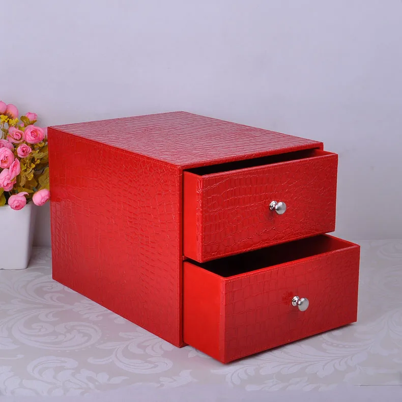 double layer double drawer wood structure leather desk filing cabinet box office organizer document container croco