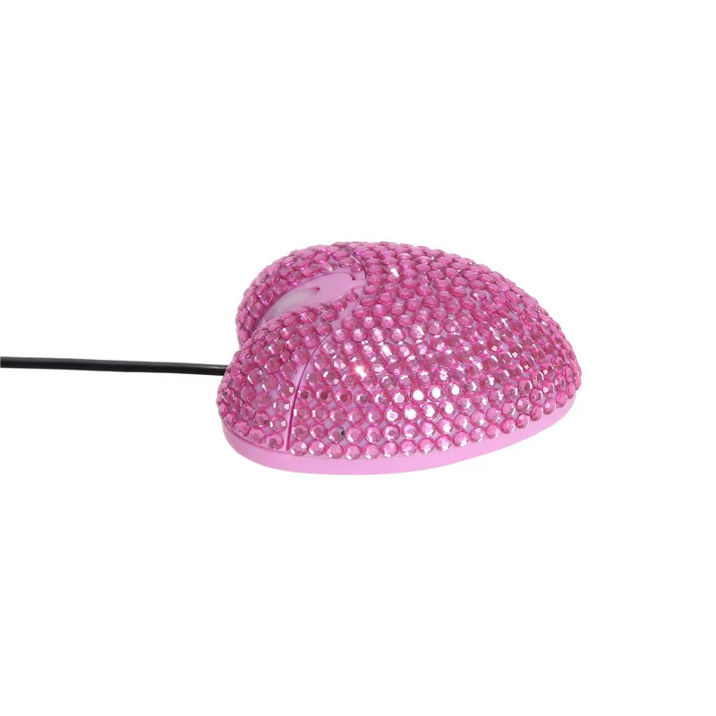 CHYI Cute Pink Heart Diamond Design Mini Mouse For Gilr Gift USB Optical Wired Mice 1000 DPI 3D Computer Office Mause For Laptop