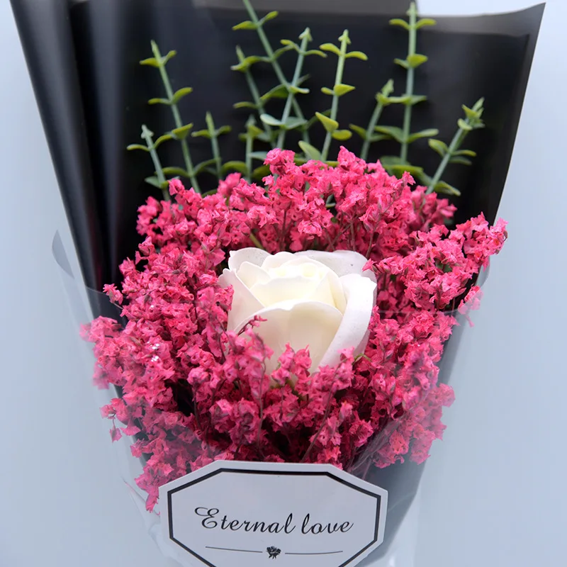 Flone Mini Artificial Dried Flower Scented Soap Rose Flower Crystal Grass Bouquet Fake Gypsophil Flower Wedding Home Party Decor (8)