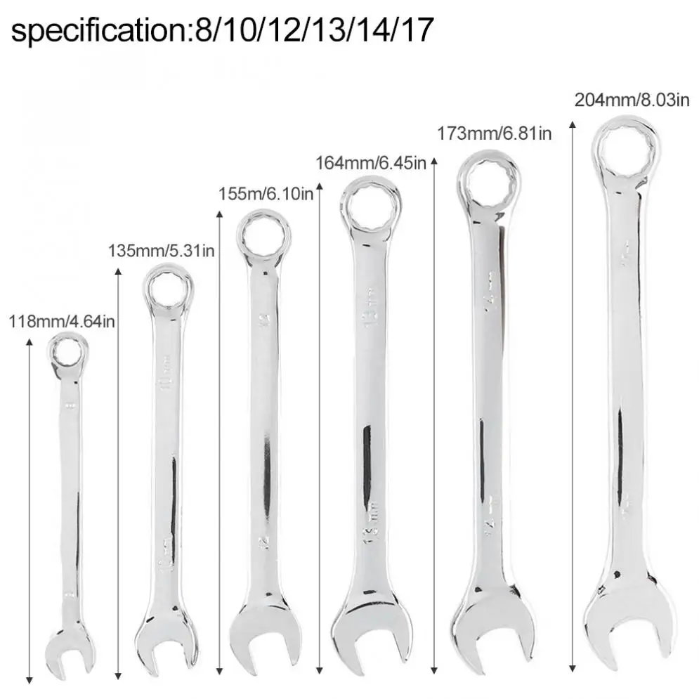 6 шт./лот 8 мм-17 мм Набор комбинированных гаечных ключей двойного назначения зеркальный гаечный ключ для домашней установки/обслуживания