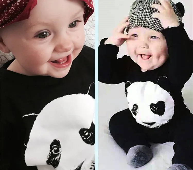 

2019 explosion models unisex infant baby panda baby Romper climbing clothes cotton long-sleeved cartoon babe baby clothes set