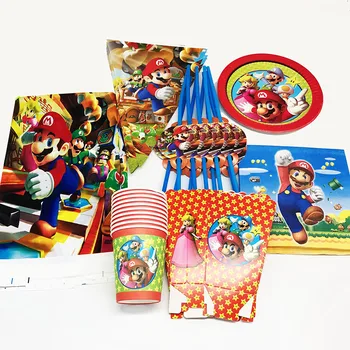 

67pcs/pack Super Mario theme disposable tableware plates cups napkins straws baby shower Super Mario birthday party decoration