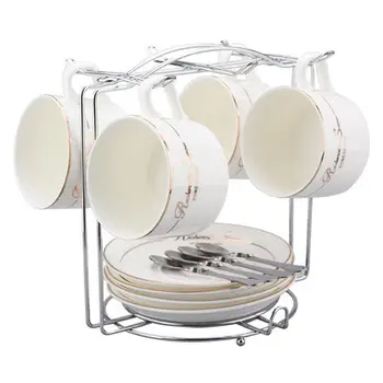 

European Style Ceramic cup saucer set Creative simple household coffee cup 4 sets 6 sets with spoon Cup holder Free Shipping