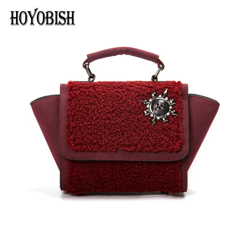 

HOYOBISH Autumn New Famous Designer Plush Bags Women's Handbags Badge Design Female Messenger Bags 2017 Wings Shoulder Bag OH120