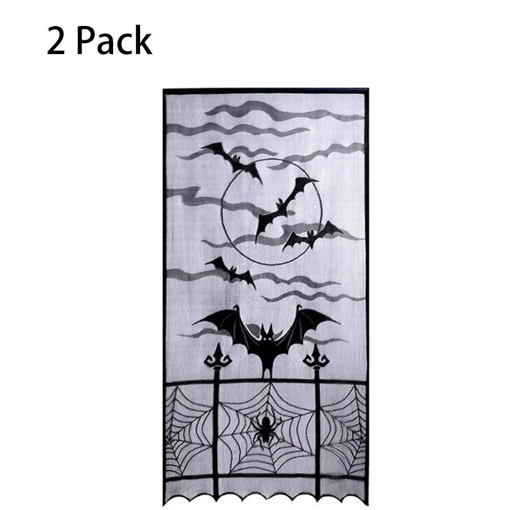 

2Pcs Curtain Halloween Curtain Bat Spider Web Style Halloween Curtain Party Ambiance Decoration Props