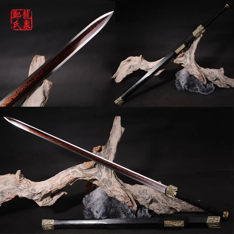 Chinese Sword Double Edges Blade Real Steel Rose Wood Scabbard Fungshui Ornaments Full Tang Sharp-Novel Souvenir-Hanjian