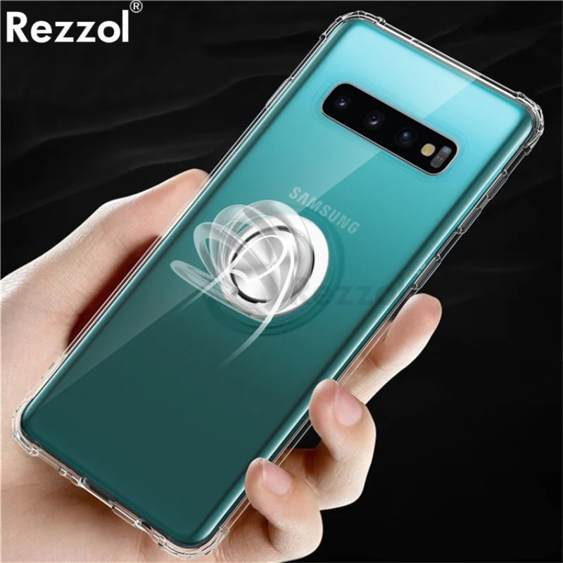 

For Samsung S10 5G S10 Plus S10 S10e Case Soft Silicone TPU Transparent Airbag Ring Holder Cover Case For Samsung S10 Funda