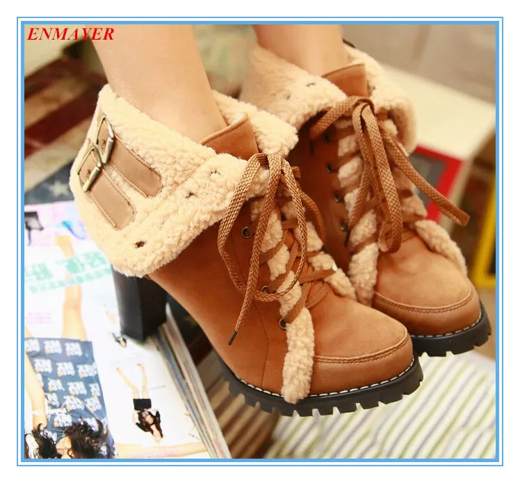 

ENAYER  Fashion Ankle boots Comfortable and nice Mixed Colors,solid Highheel shoes for women Plush warm winter boots Size:34-43