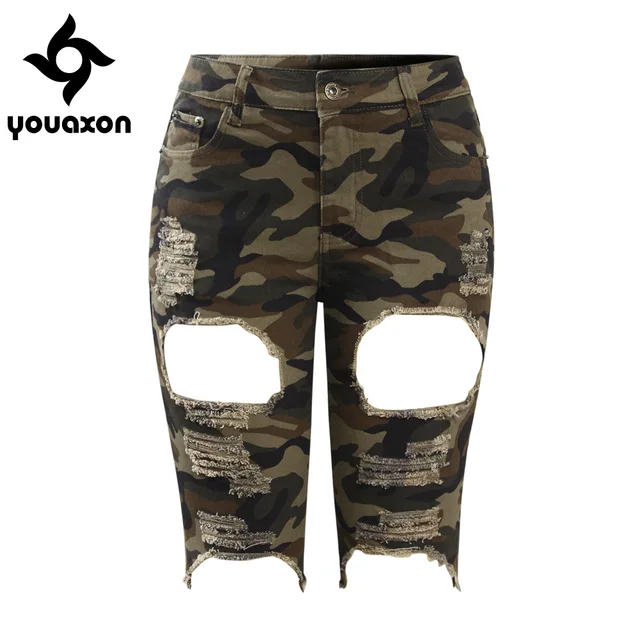 distressed camo bermuda shorts